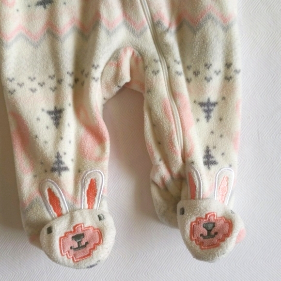 joe fresh winter bunny fleece zipper footie sleeper pajamas 0-3 months baby girl - Picture 3 of 5